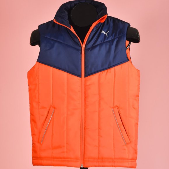 Puma Orange & Navy Blue Puffer Vest Size L - Picture 1 of 3